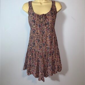 Angie India sleeveless babydoll mini Floral Dress dusty purple back cut out med